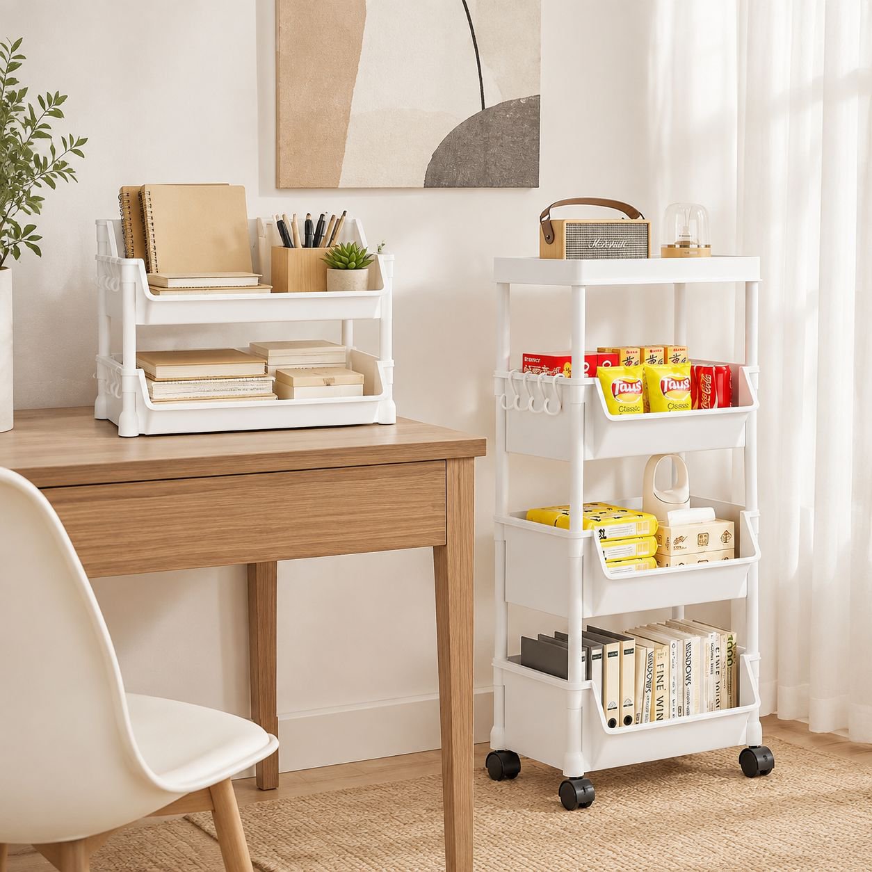 Versatile storage shelf trolley for living room or study