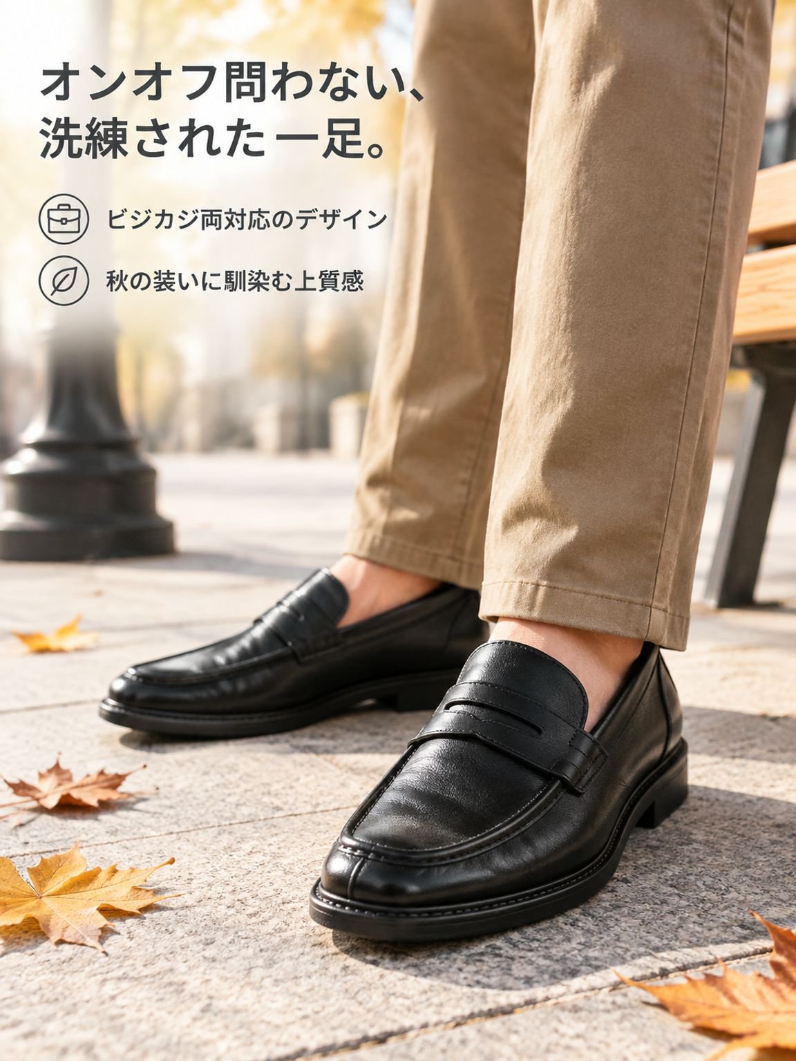 秋用ブラックカラー英国風レザーシューズ
