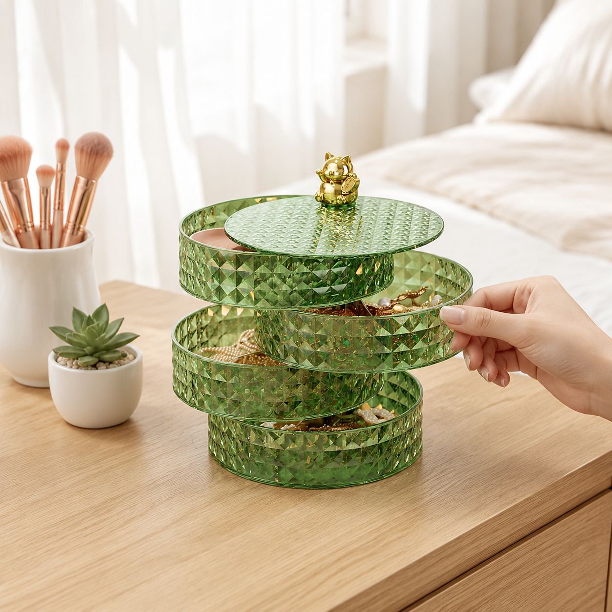 Luxury Dustproof Desktop Cosmetic Shelves Jewelry Box