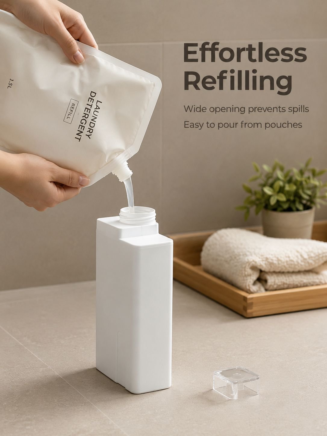 Modern design laundry detergent bottle with dispenser
