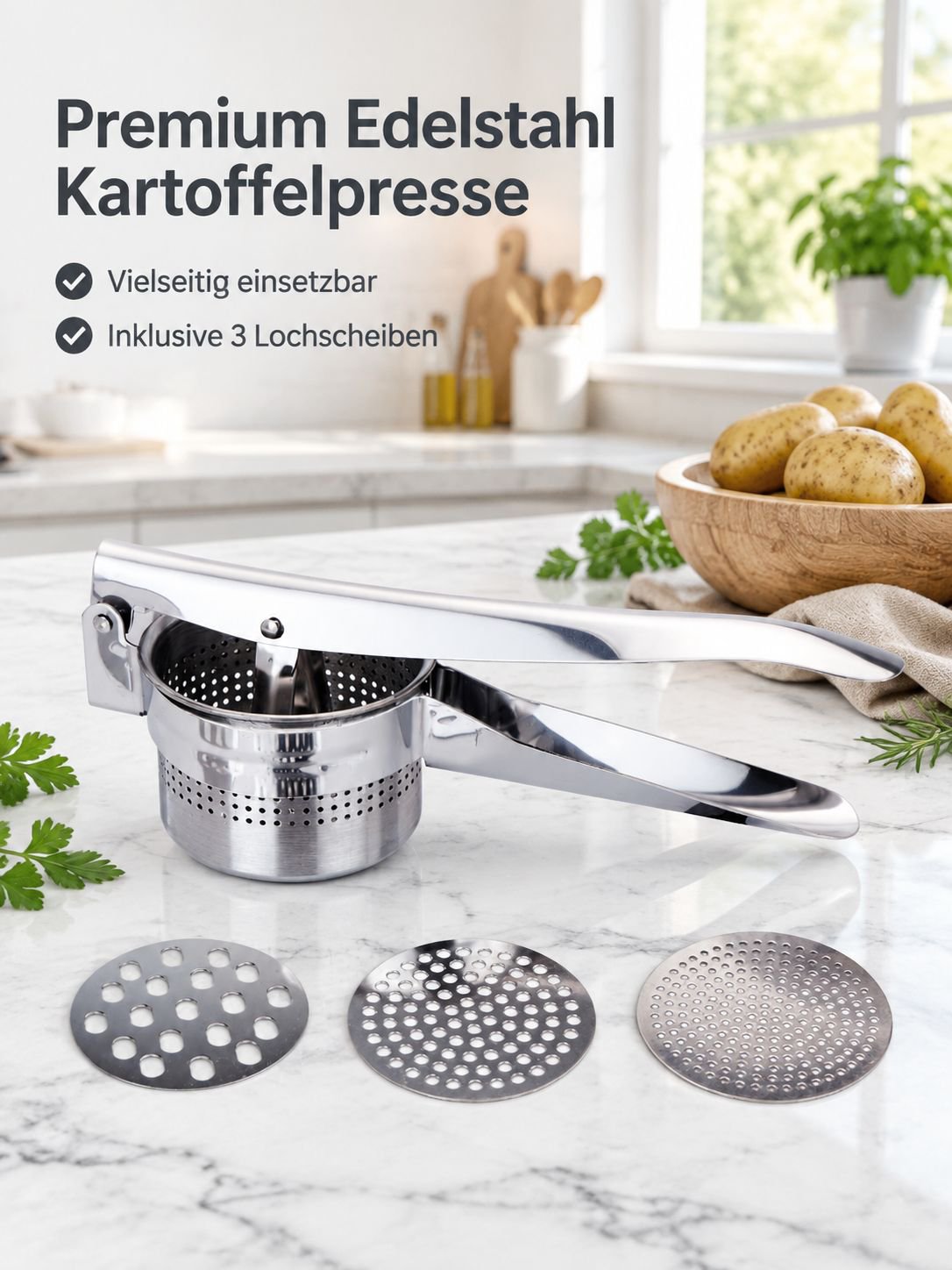 Manueller Kartoffelstampfer aus Edelstahl Multifunktionaler Stampfer & Fruchtpresse