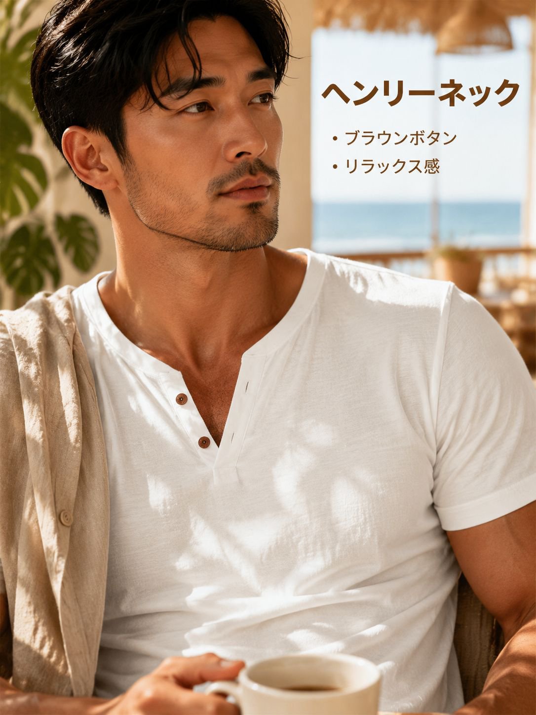 夏のビーチ用スリムフィット半袖Tシャツ