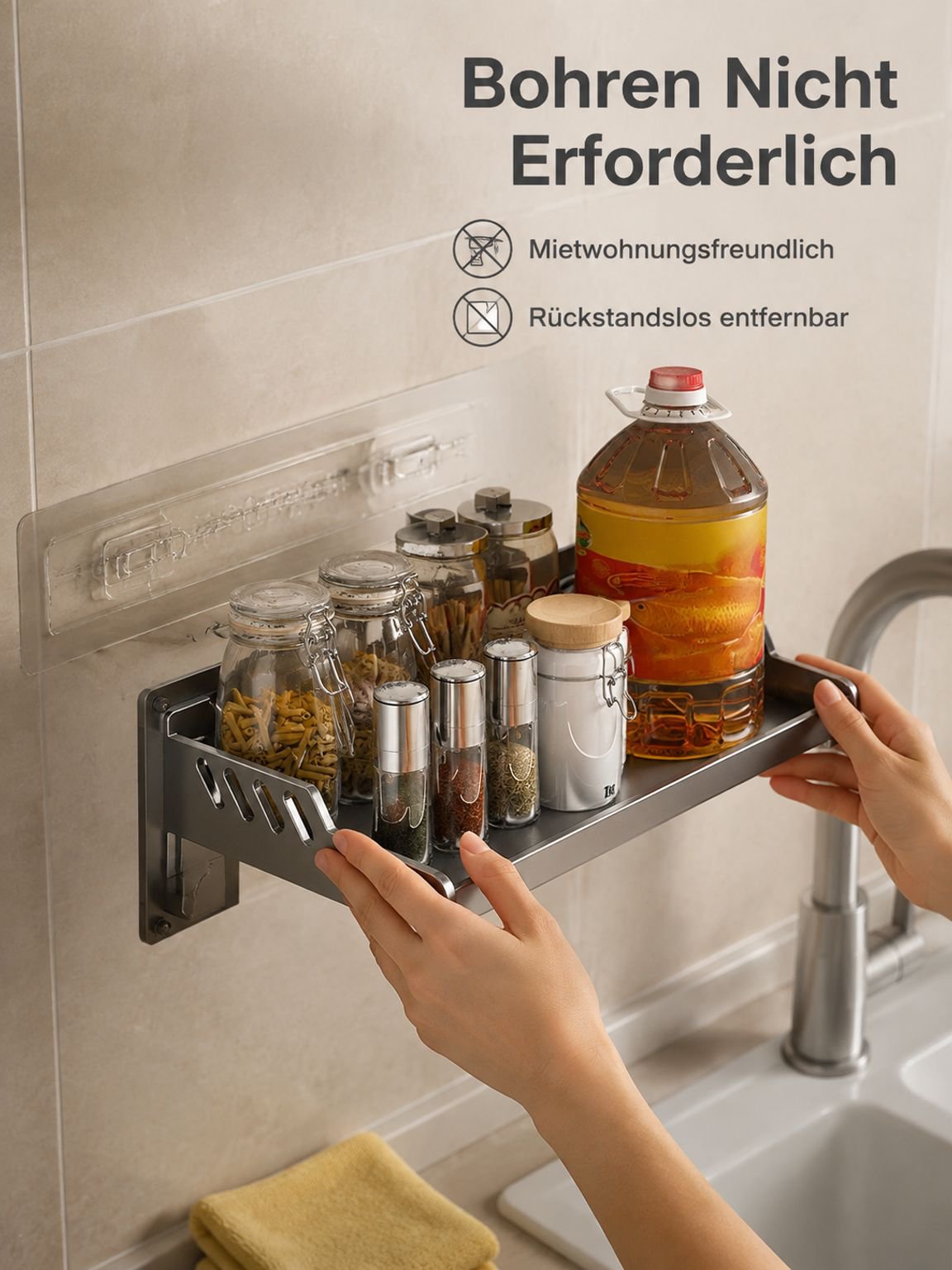 Hängendes Küchenregal für Gewürze – Bohrenfreie Montage