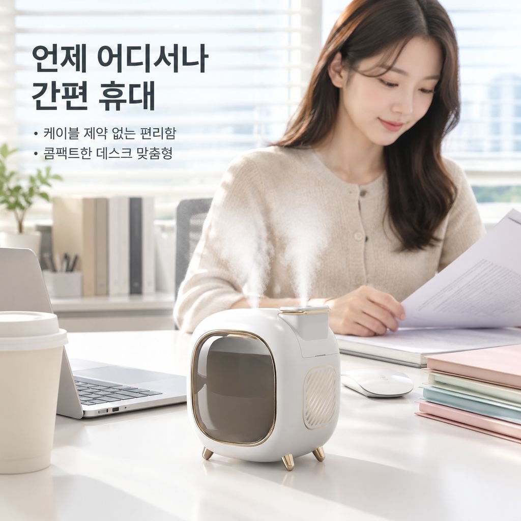 500ml 휴대용 귀여운 우주선 듀얼 분사 가습기 (침실 및 사무실용)