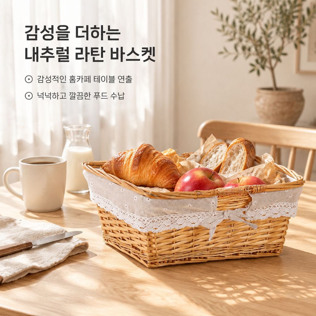 가정용 라탄 롱 브레드·과일·간식 수납 바구니