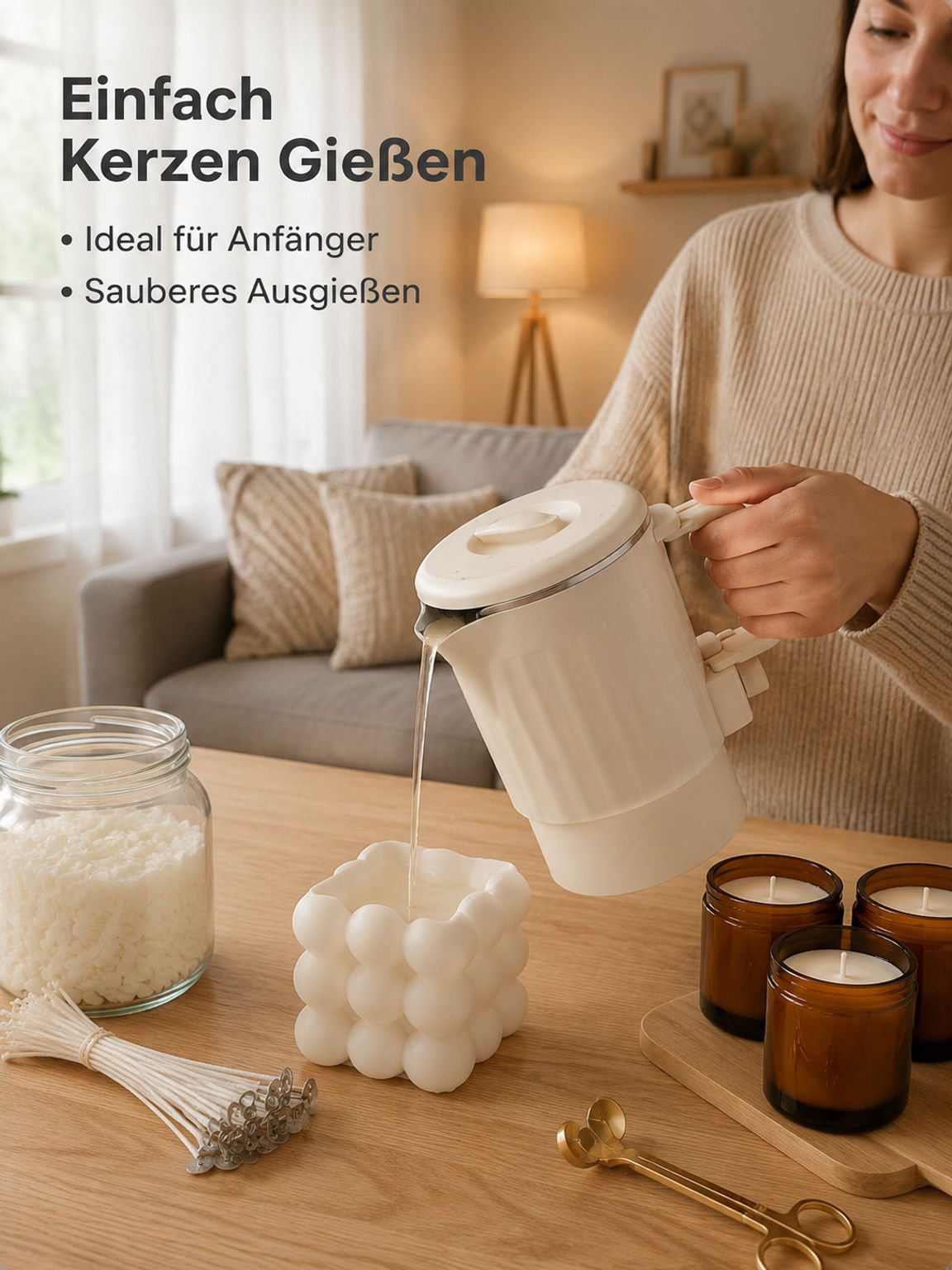 FBA Kerzenset mit faltbaren Kerzenschmelzöfen + abnehmbarem Netzkabel [Auslaufsichere Innenauskleidu
