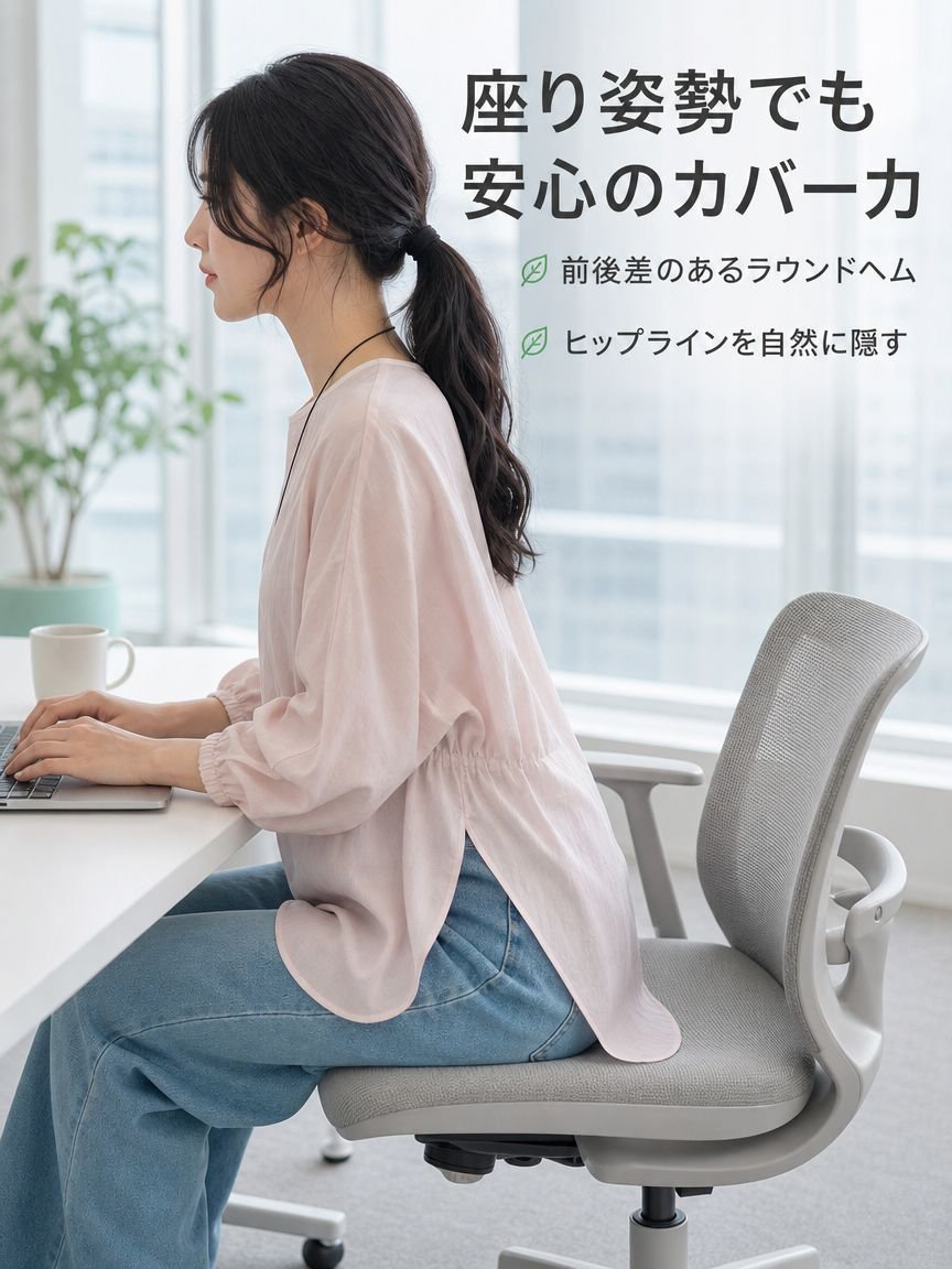ゆったりシルエットの女性用シャツ後ろ姿