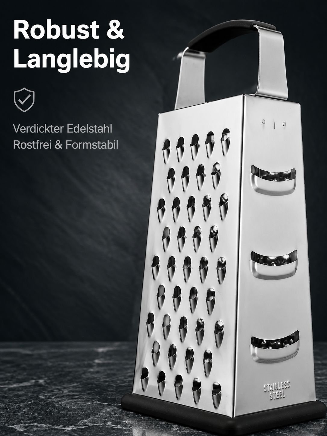 Detailansicht der Edelstahl Käsereibe