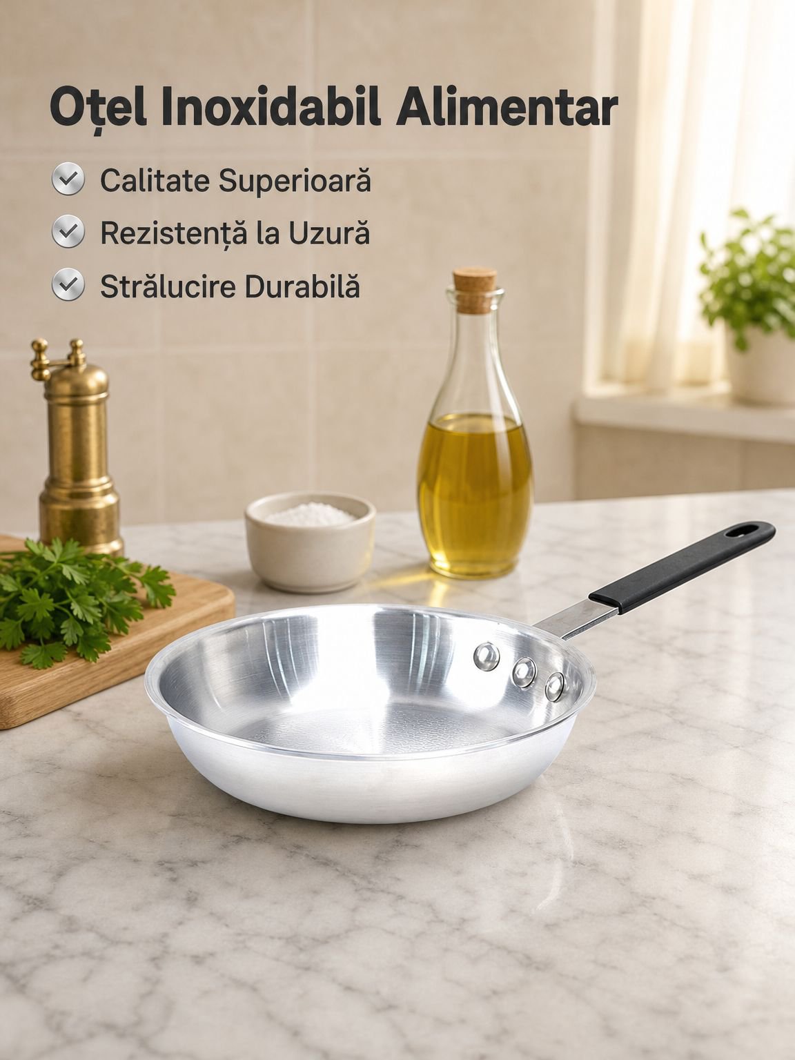 Tigaie cu fund plat din oțel inoxidabil pentru uz casnic