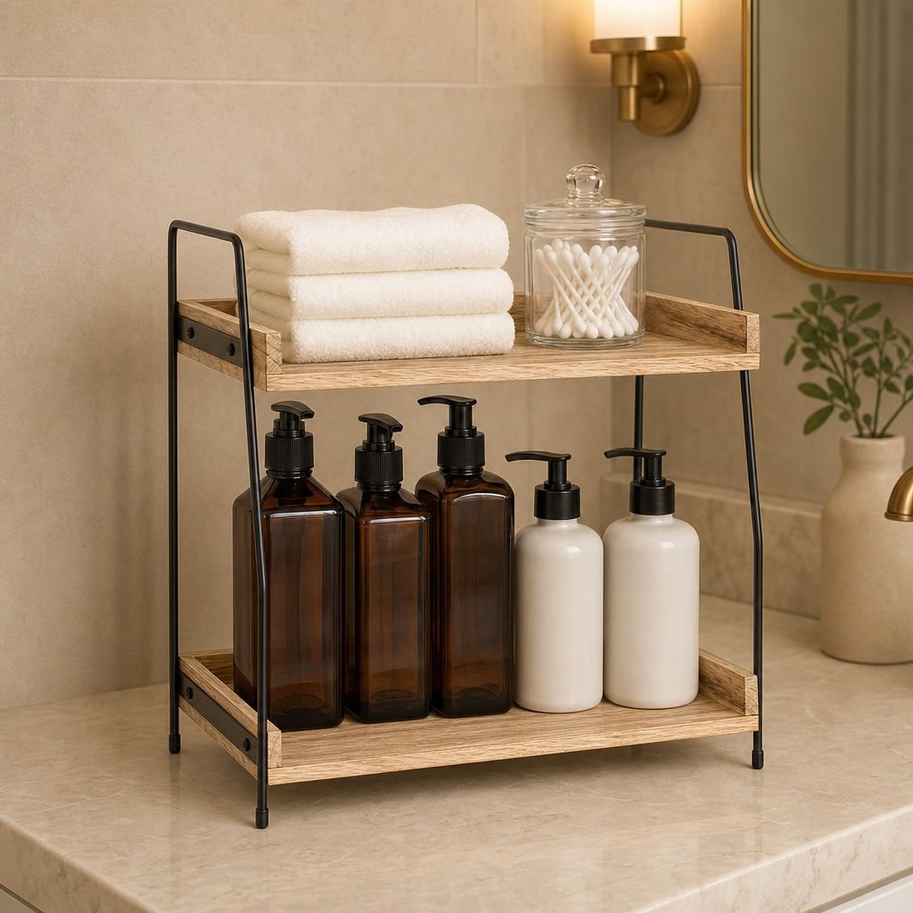 Wall-mounted kitchen organizer holding spice jars and utensils