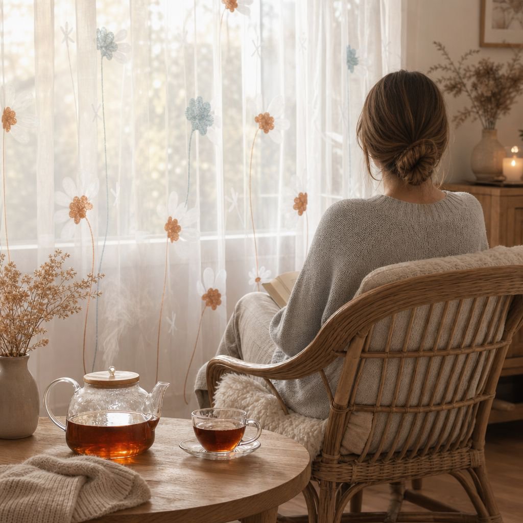 Wohnzimmerscheibe mit Chrysanthemenstickerei, moderner transparenter Vorhang