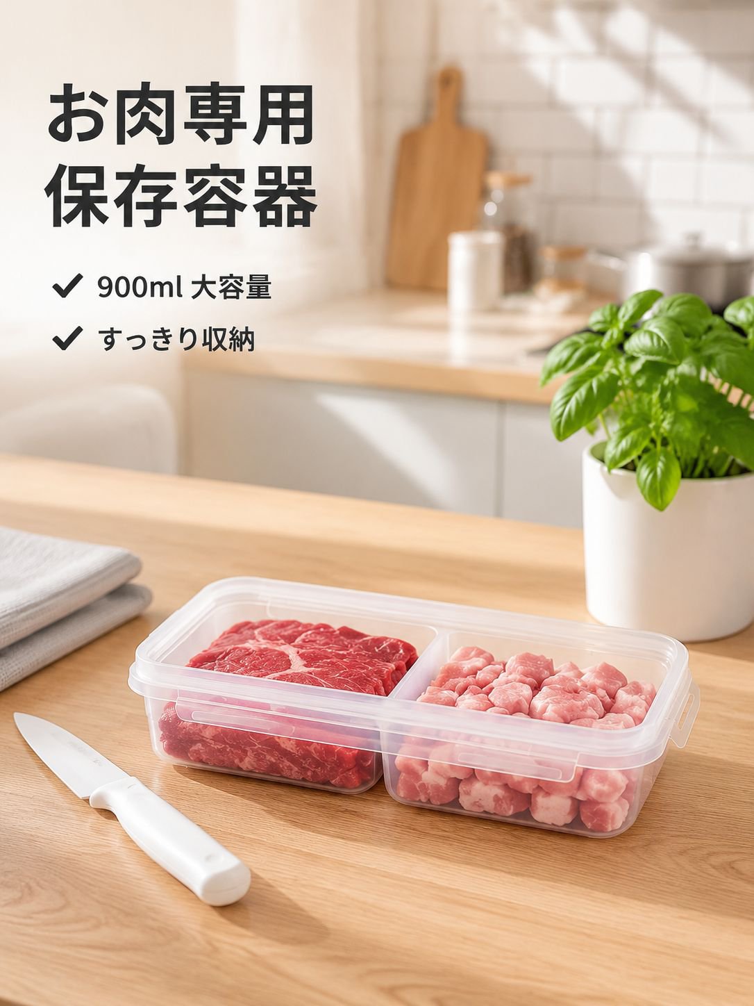 肉専用密閉冷凍容器・電子レンジ対応・分けて保存しやすい