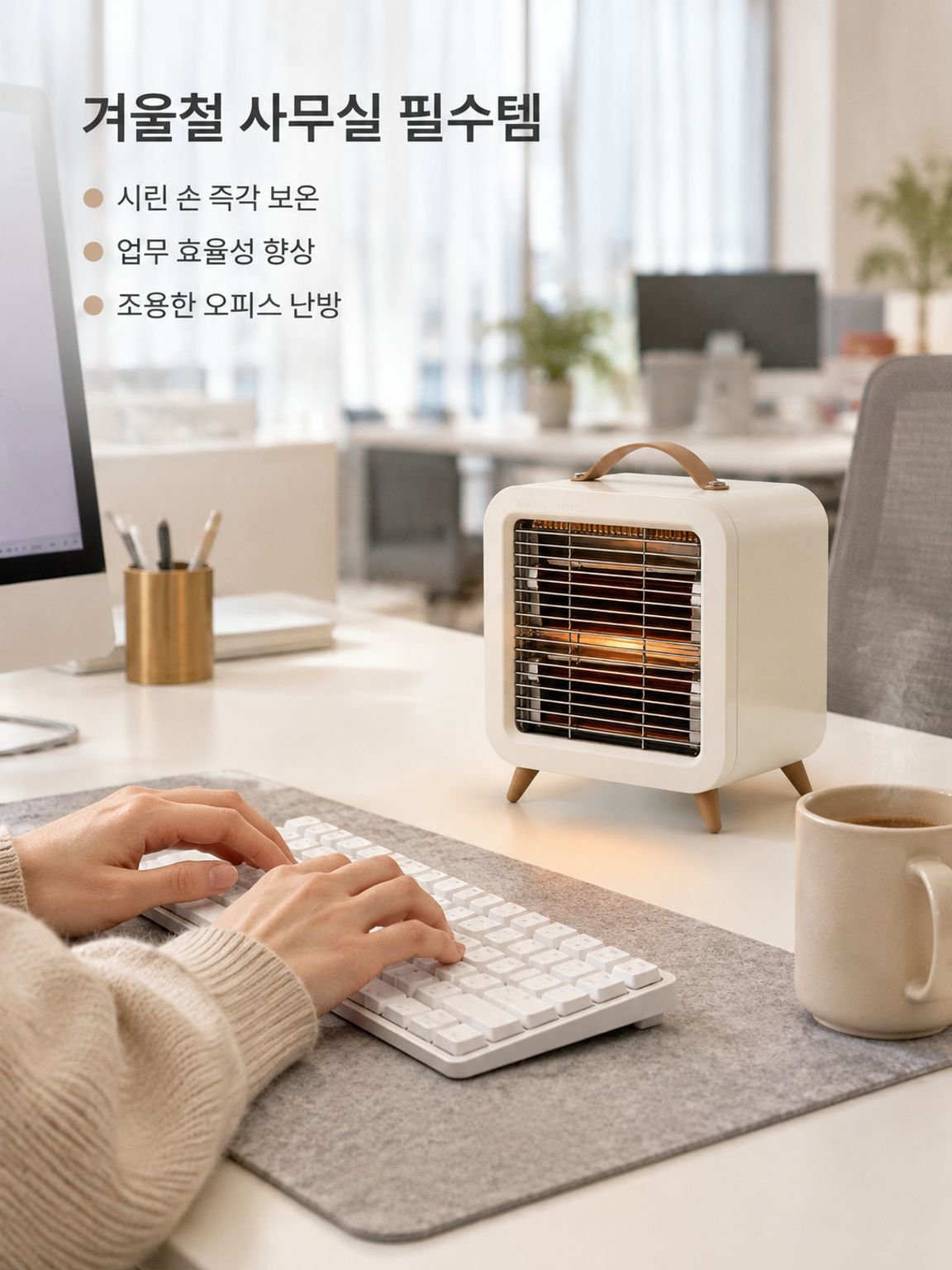 손잡이가 달린 휴대용 미니 탁상형 히터