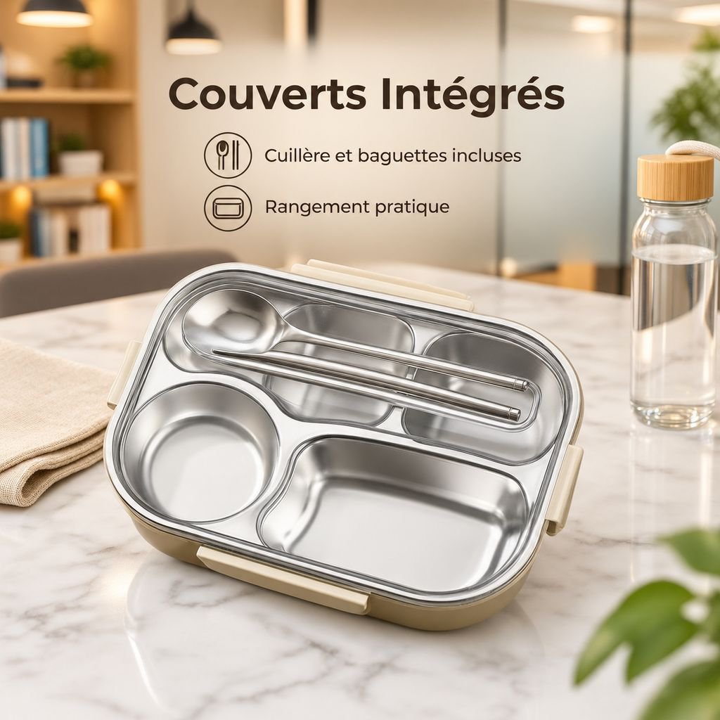 Boîte Déjeuner Isotherme Inox Compartimentée Micro-ondable Bento Enfant Adulte