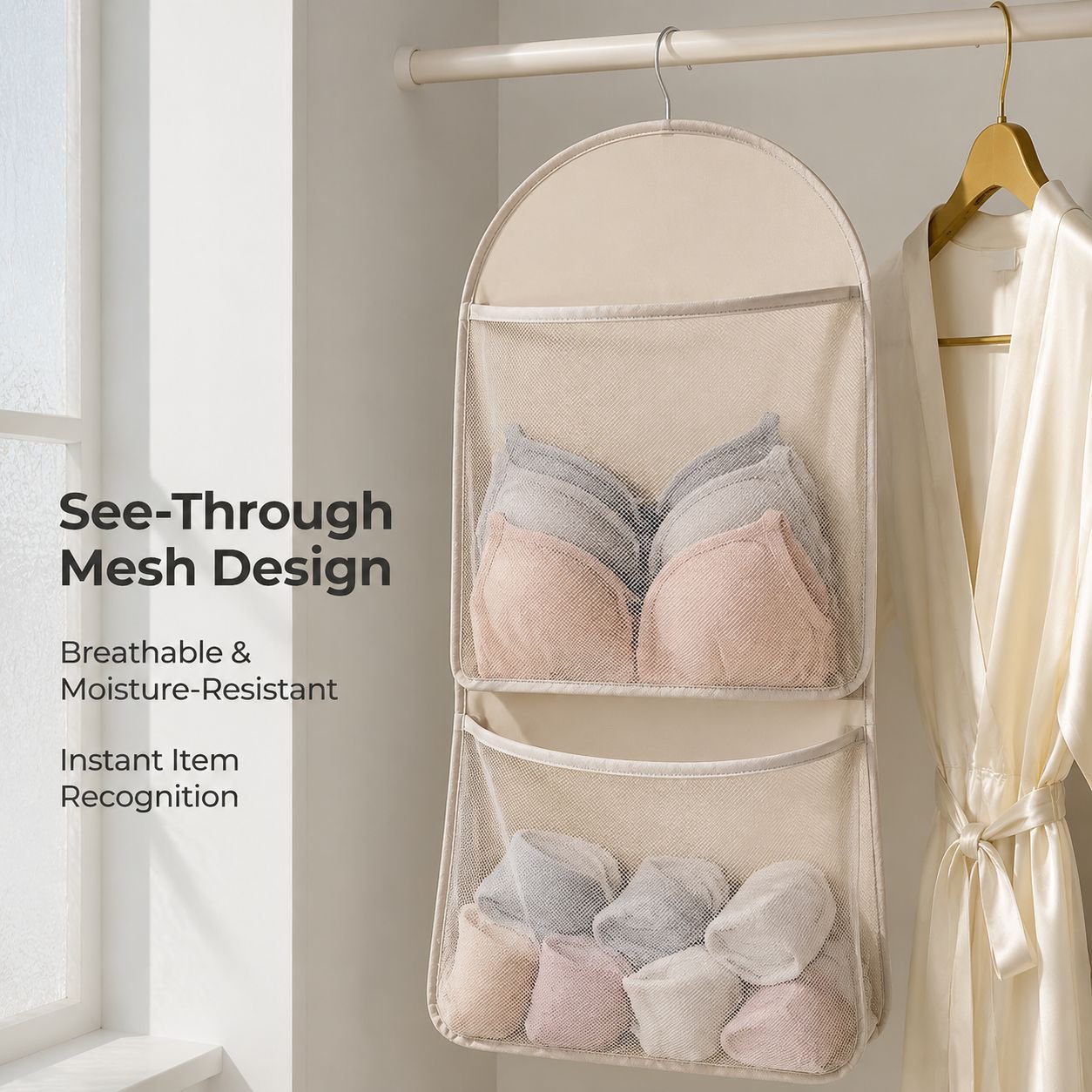 Multi-layer underwear storage hanging mesh bag