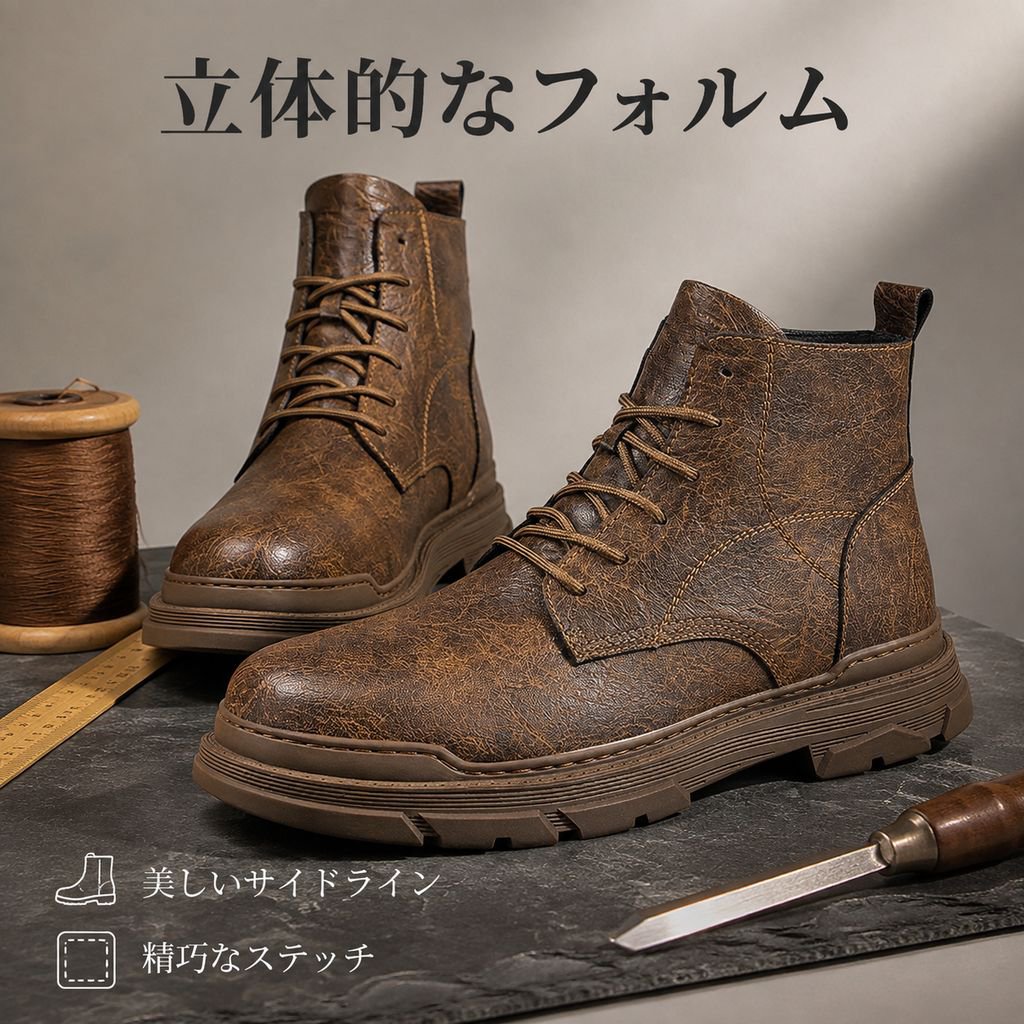 メンズレトロハイカットバイカーマーチンレザーブーツ英国風ミドルシューズ