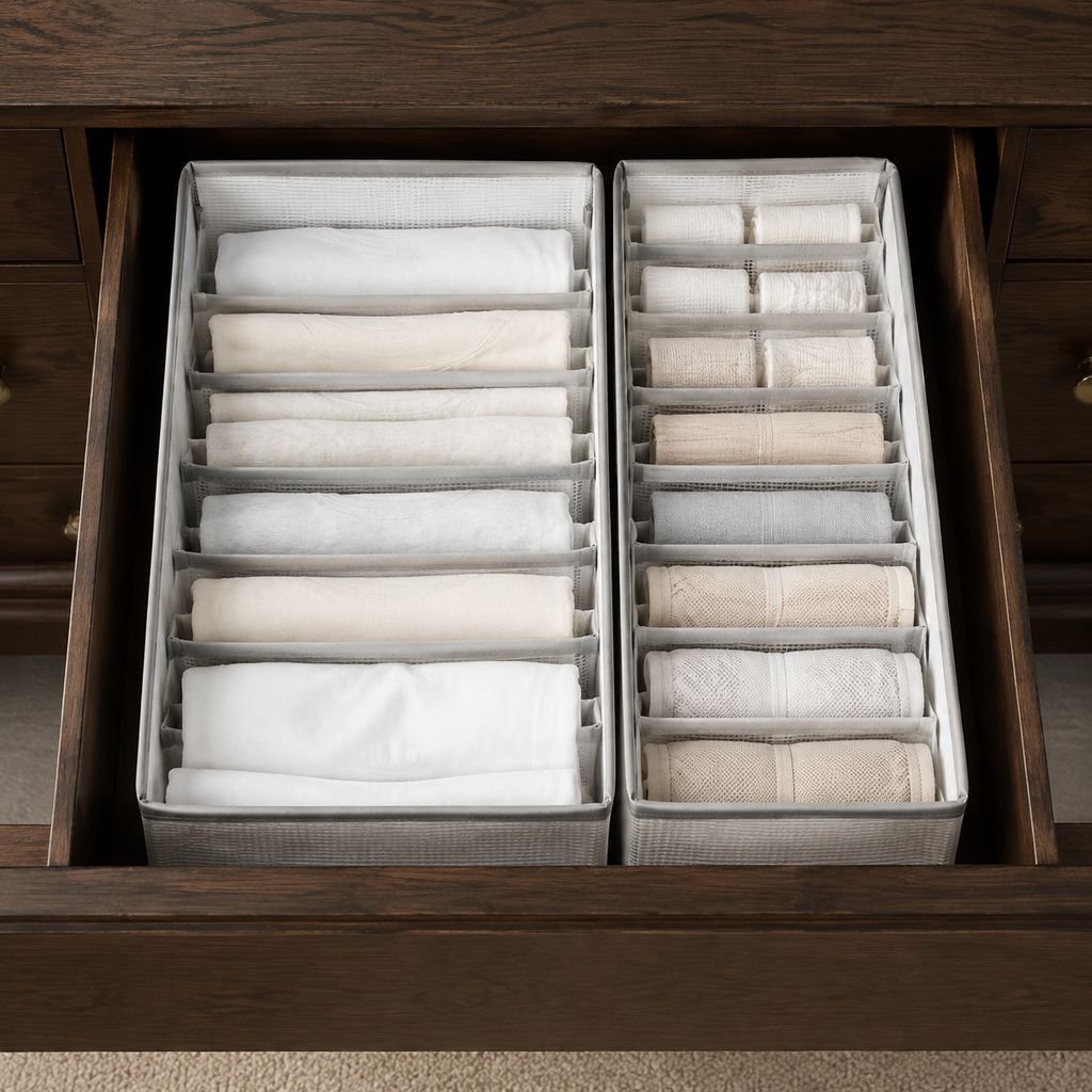 Large capacity transparent drawer organizer with 8 compartments for underwear