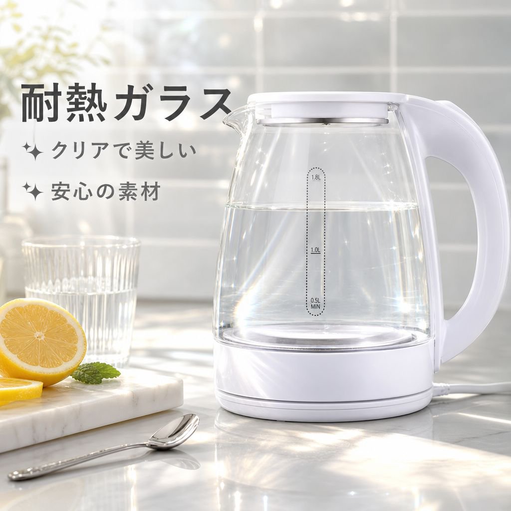 寮・家庭用 大容量ガラス電気ポット 保温付き ティー用電気ケトル