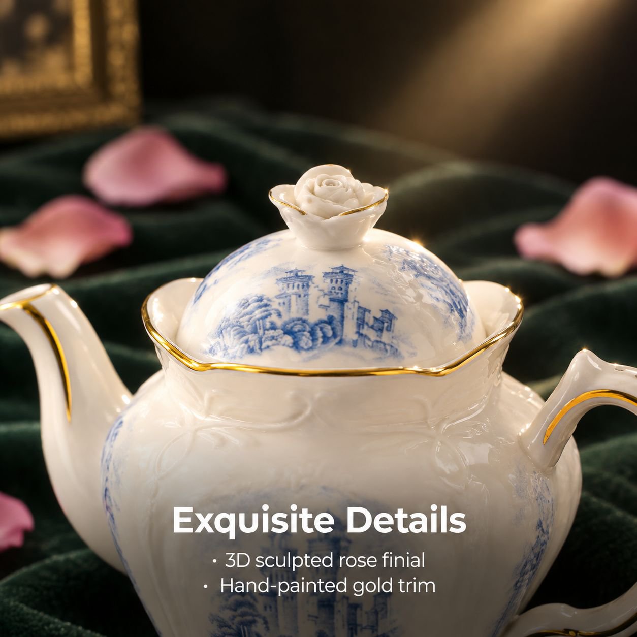 Vintage ceramic teapot with gold trim