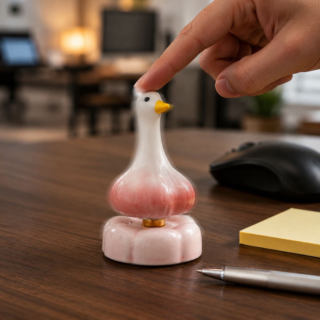 Ceramic Garlic Duck Rotating Ornament, Desktop, Office/Car Display