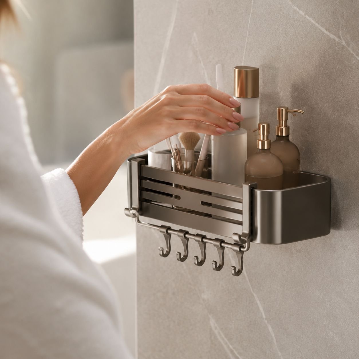 JMY Rectangular No-Drill Bathroom Storage Rack