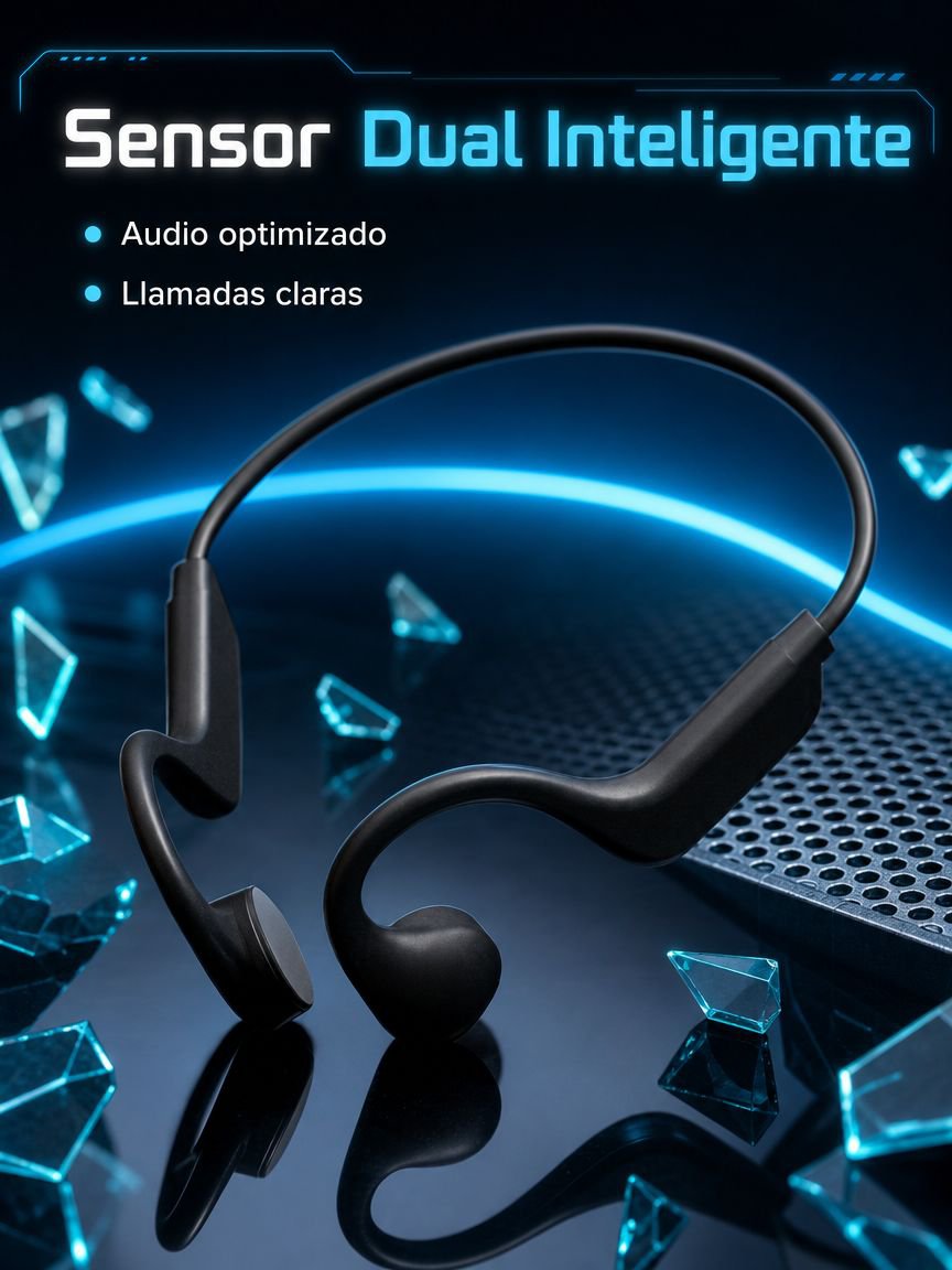 Auriculares inalámbricos de conducción ósea, diseño abierto, sensor dual