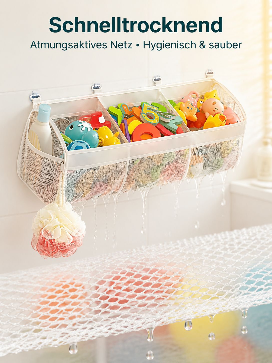 Multi-Grid-Klassifizierung Kinderbadezimmer-Spielzeug-Aufbewahrungstasche Babybadezimmer-Wandbehangt