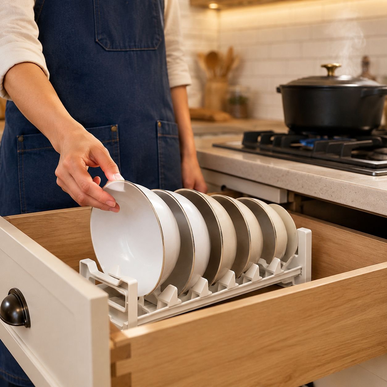 Stackable plate and chopsticks storage box for kitchen