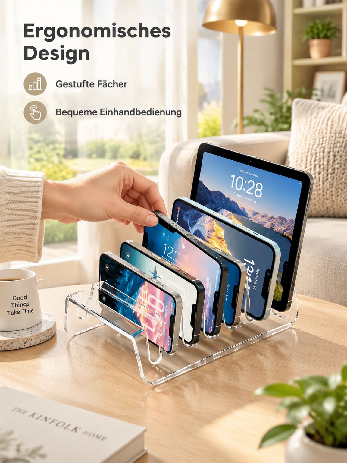 Acryl Handy Organizer mit Fächern, Desktop Ladestation für mehrere Handys