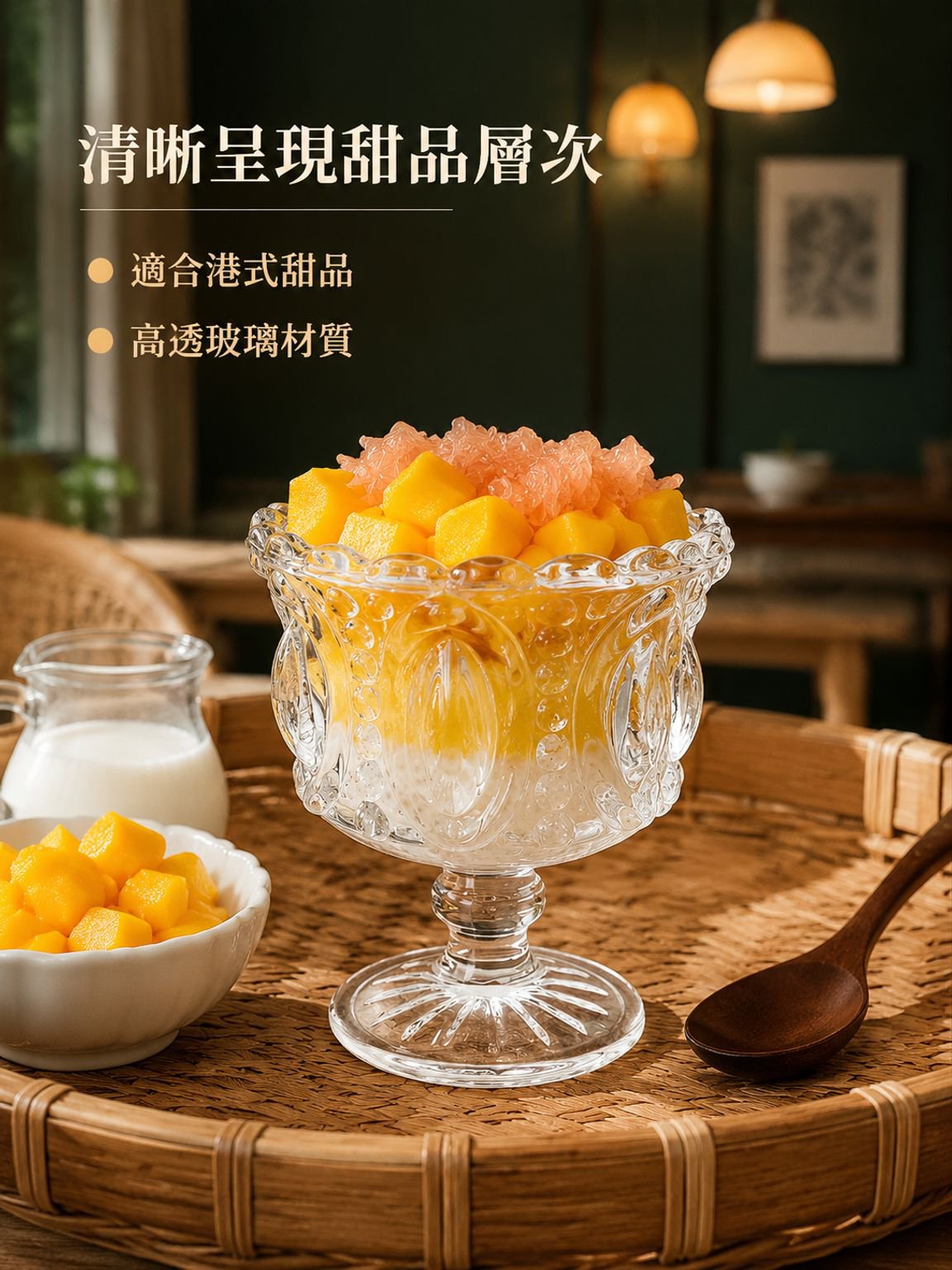 高腳甜品杯浮雕冰淇淋玻璃杯
