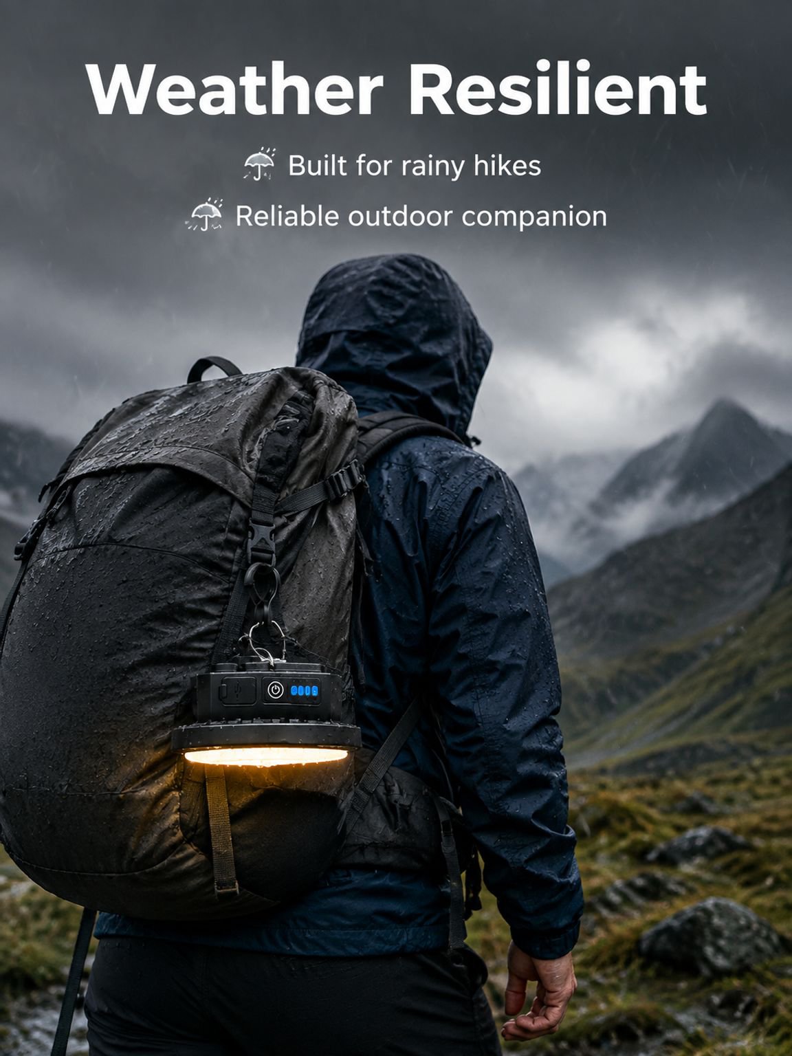 Battery operated tent lamp for outdoor use