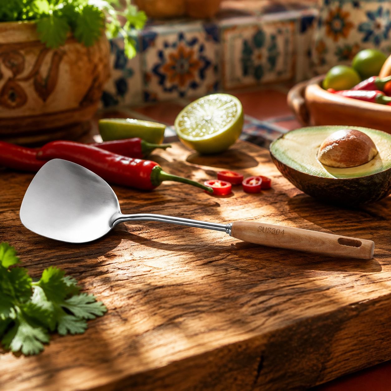 Espátula de cocina con mango de madera de sándalo