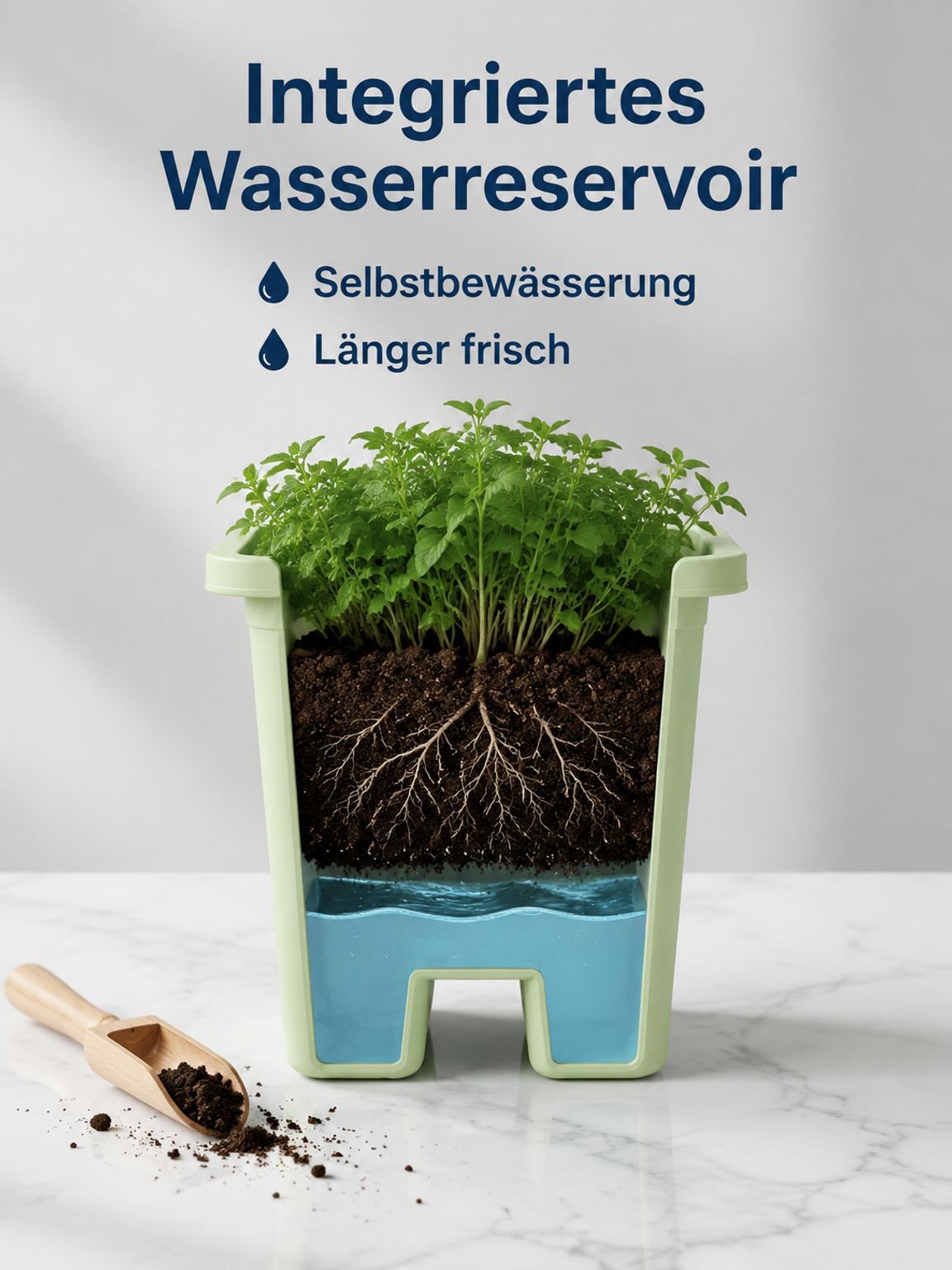 PP-Pflanzkasten für den Balkon, mit Wasserreservoir und Abflusssystem, 3 Liter Volumen
