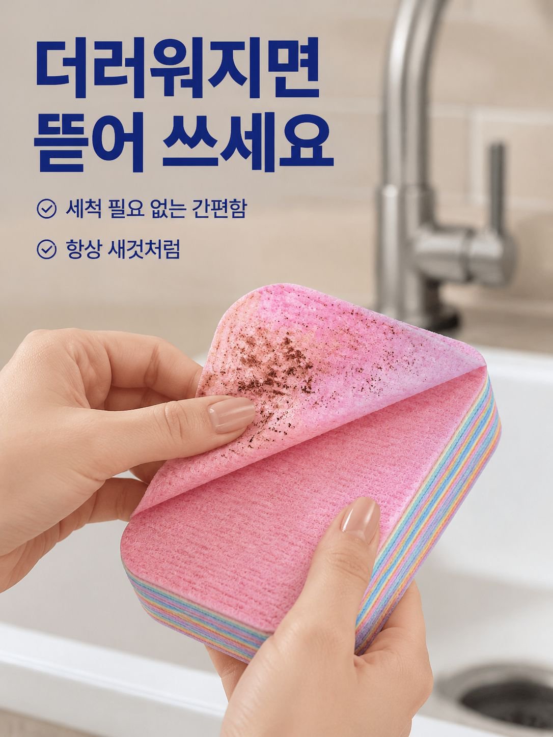쉽게 찢어지는 여러 겹의 청소용 천