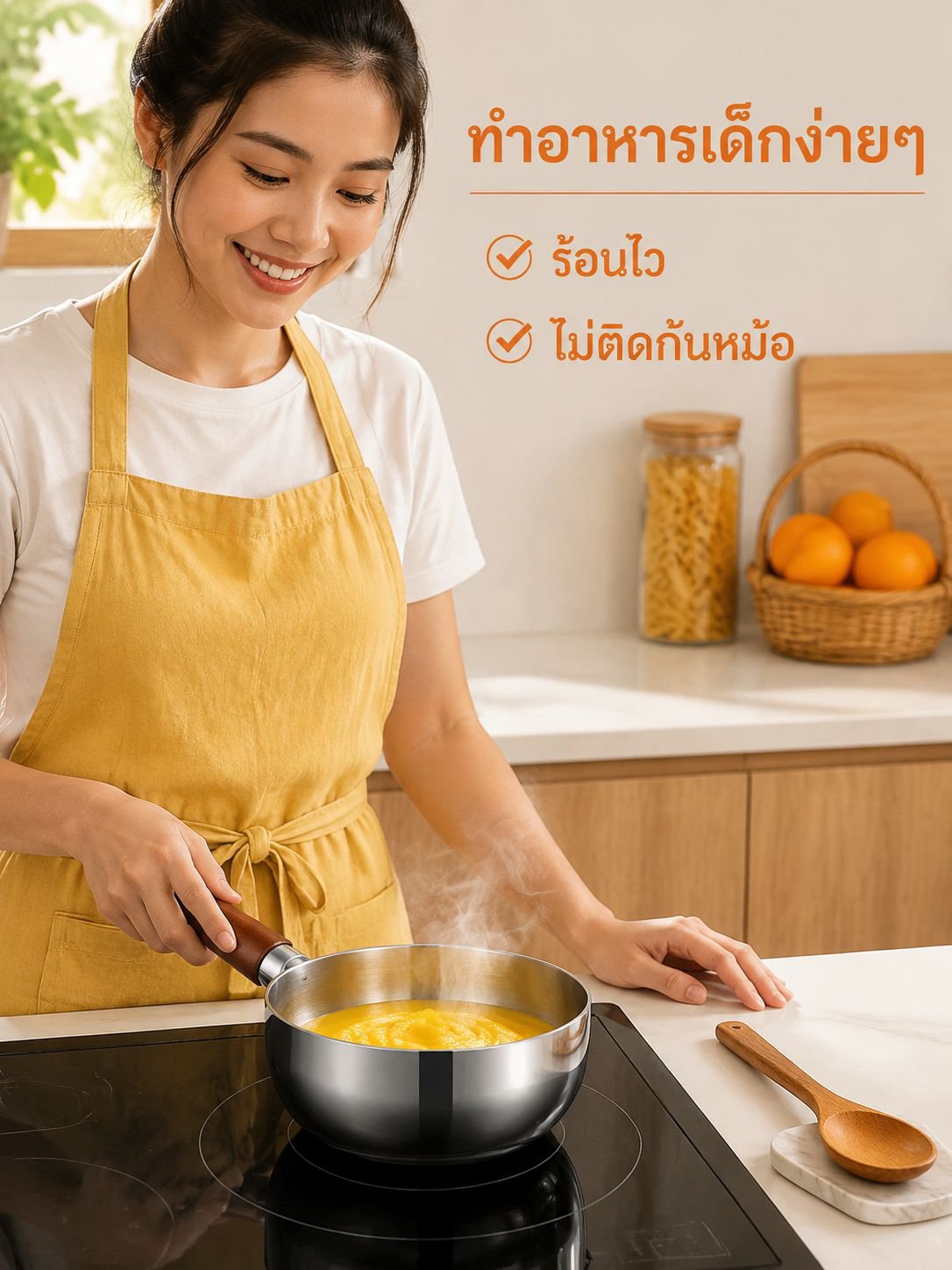 หม้อต้มน้ำนมสเตนเลสขนาดเล็ก แบบหนา ไม่เคลือบผิว