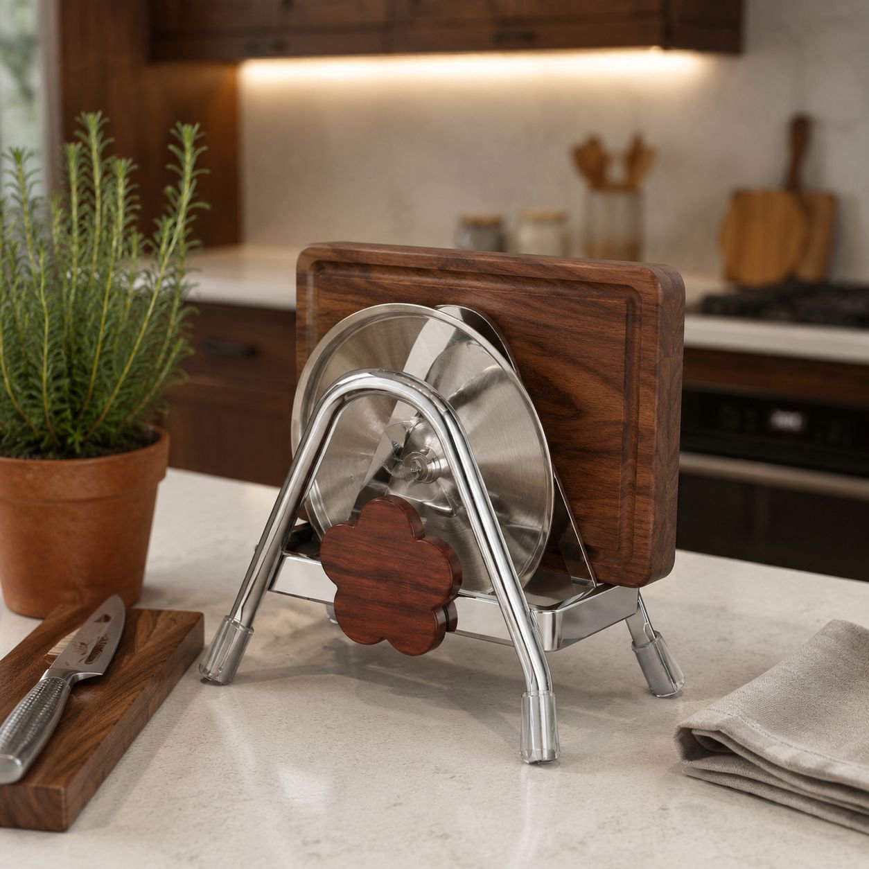 Adjustable Plaid Pattern Chopping Board Storage Rack, Multipurpose Kitchen Organizer