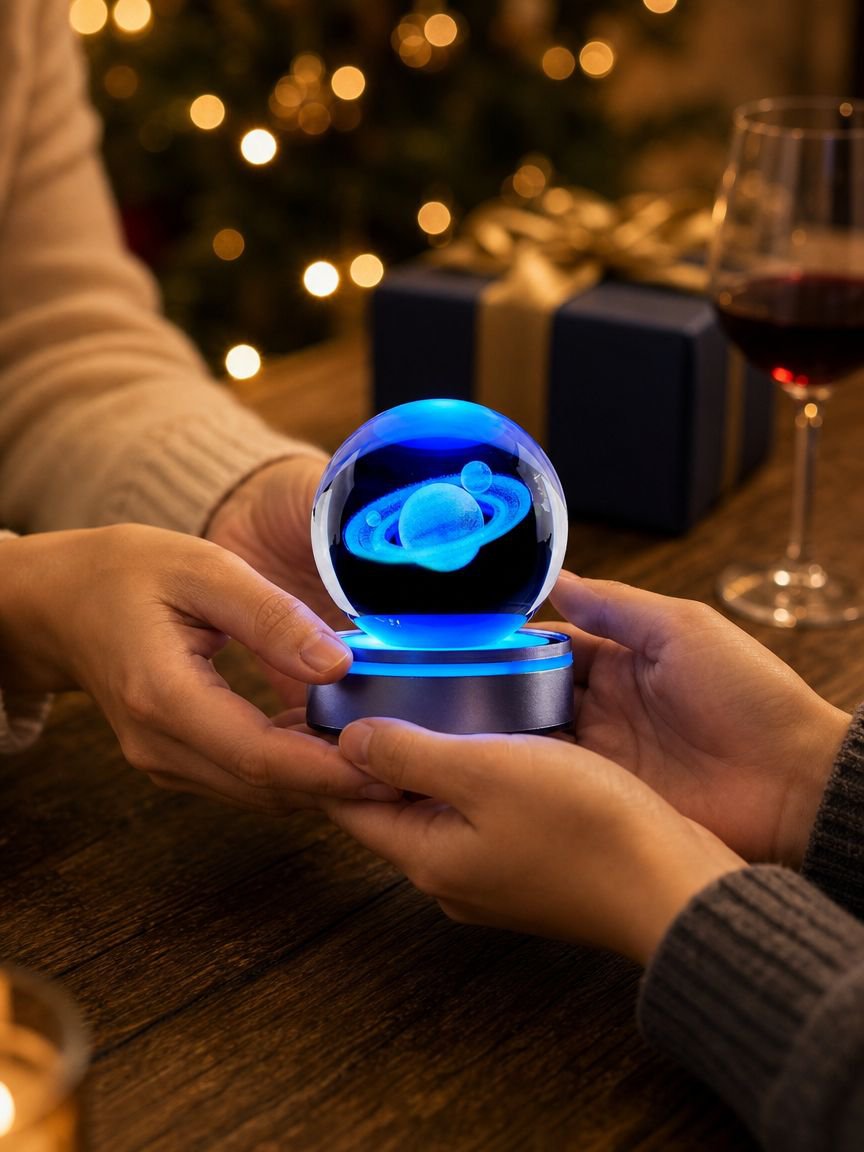 Modern workspace decorated with crystal ball projector