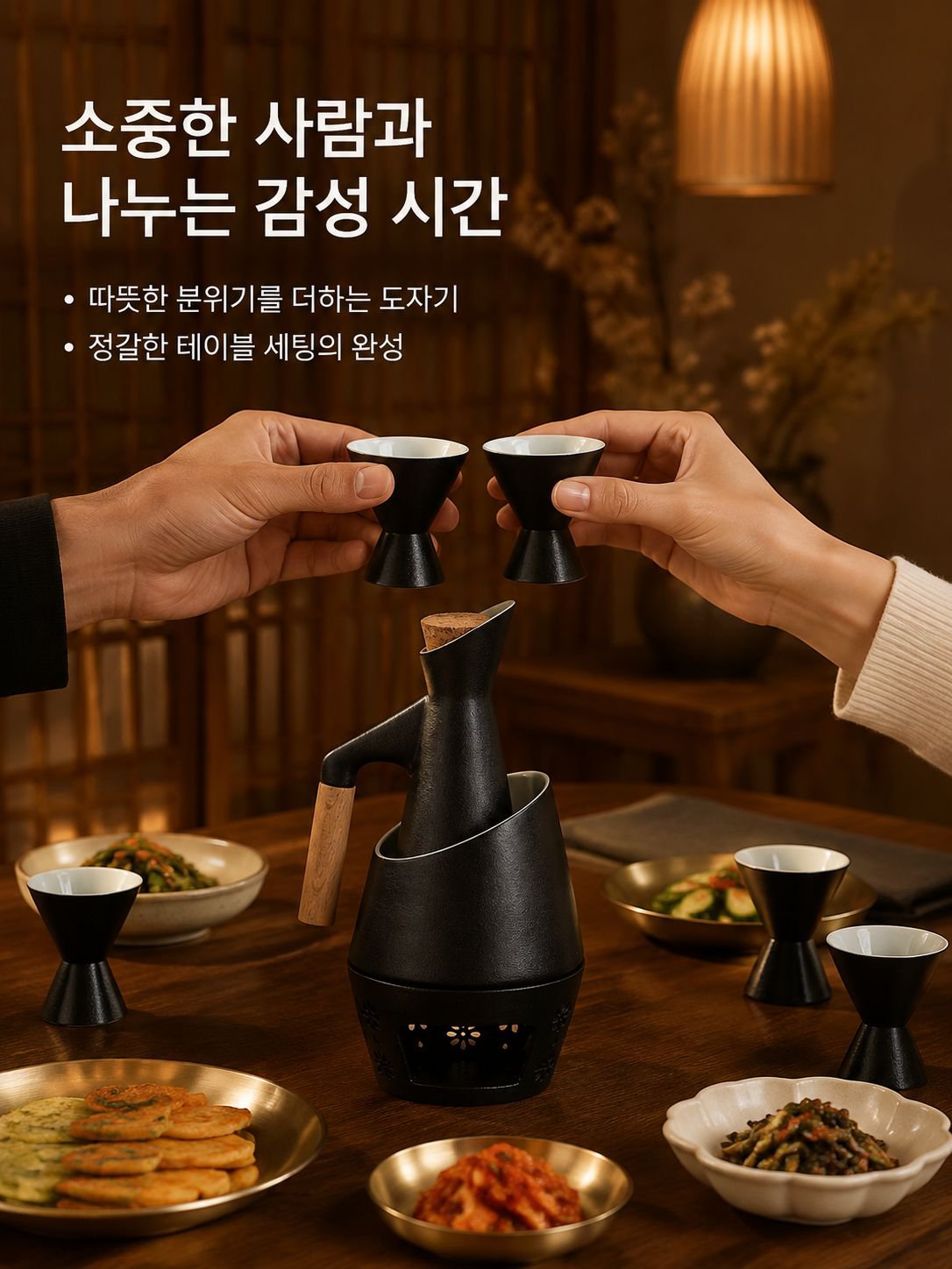 도자기 술잔과 술 데우는 기구 세트 황주 청주용