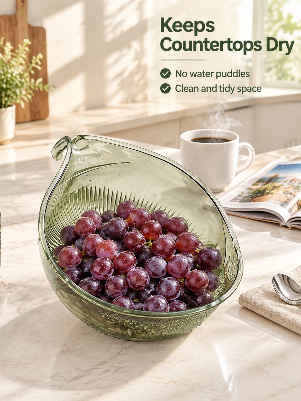 Multifunction drain basket displayed on a kitchen counter