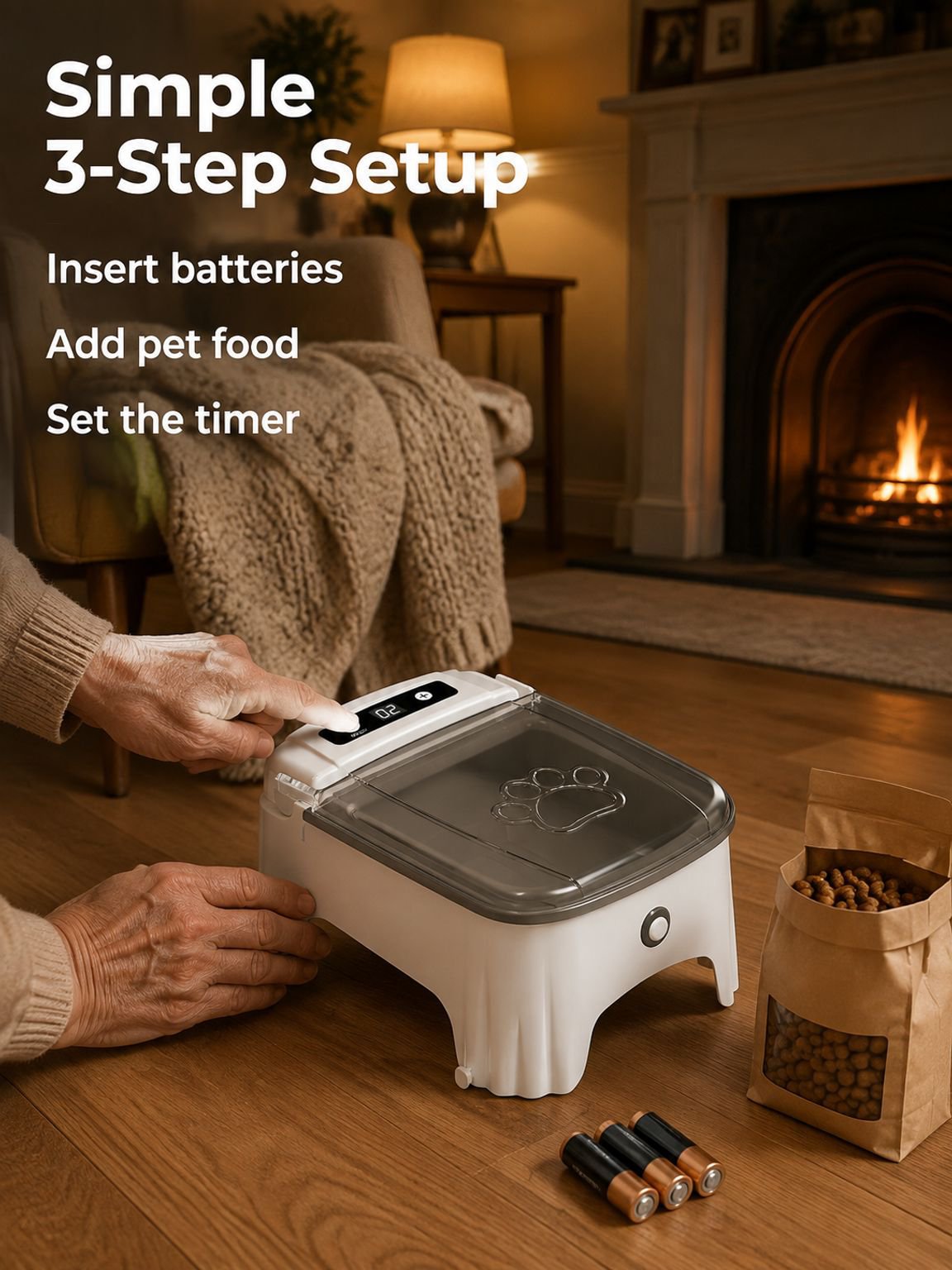 Dog eating from the smart pet sensor feeder
