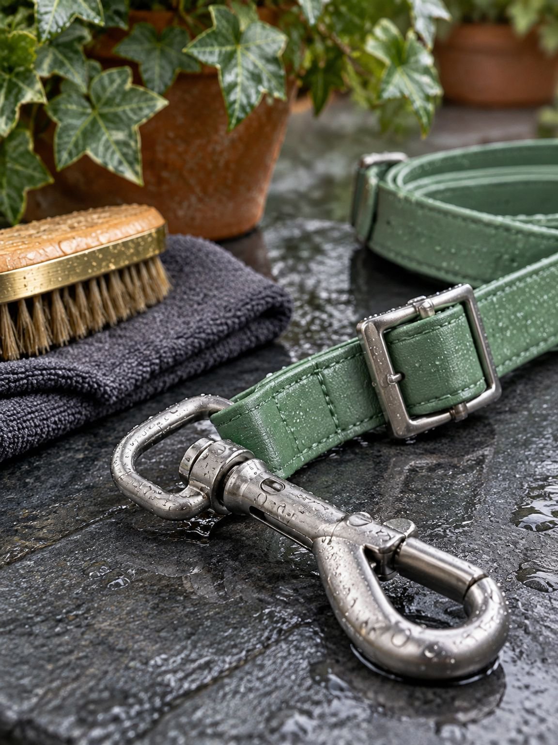 Close-up of waterproof dog leash material