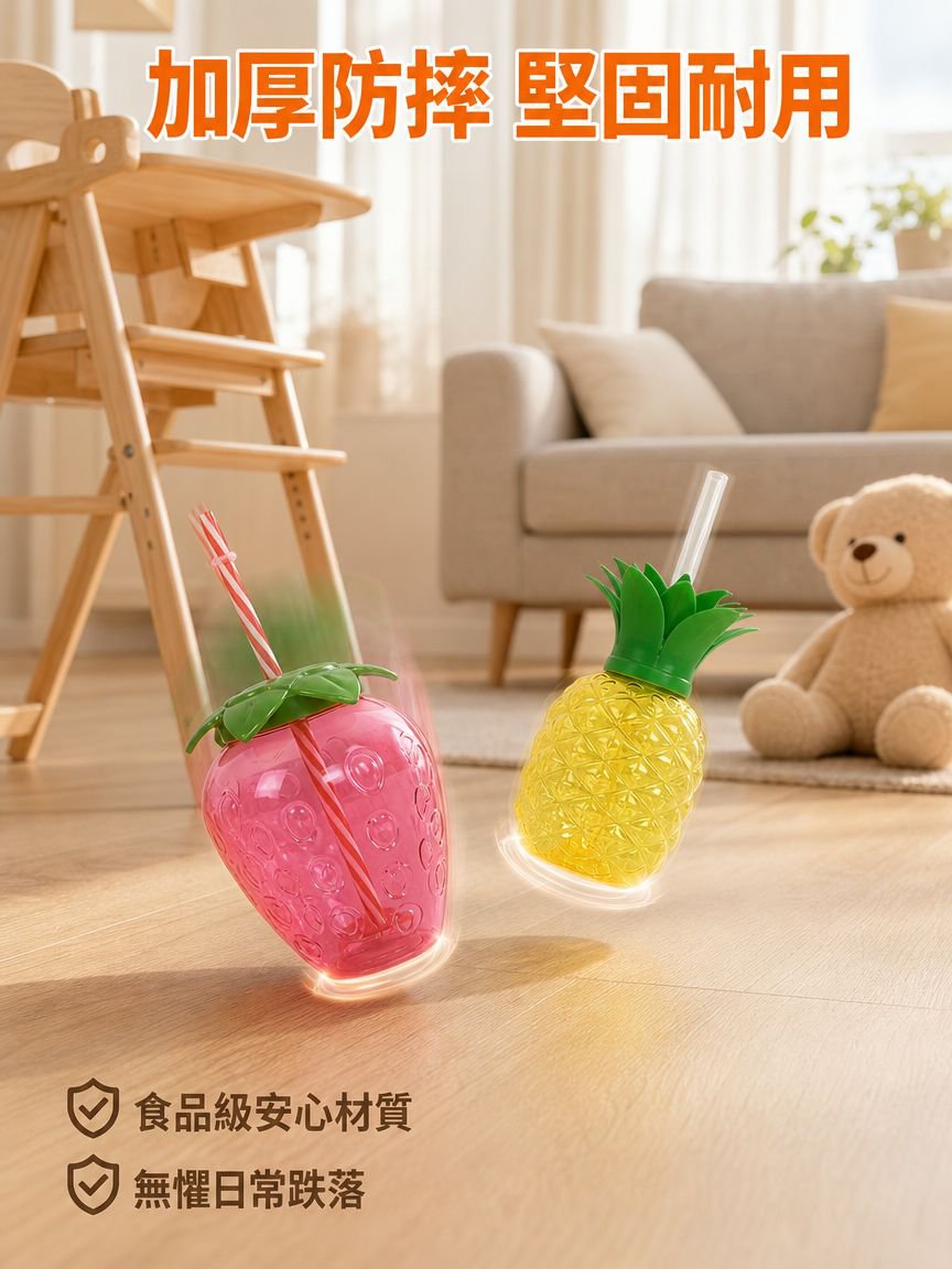 草莓菠萝造型可爱塑料吸管杯