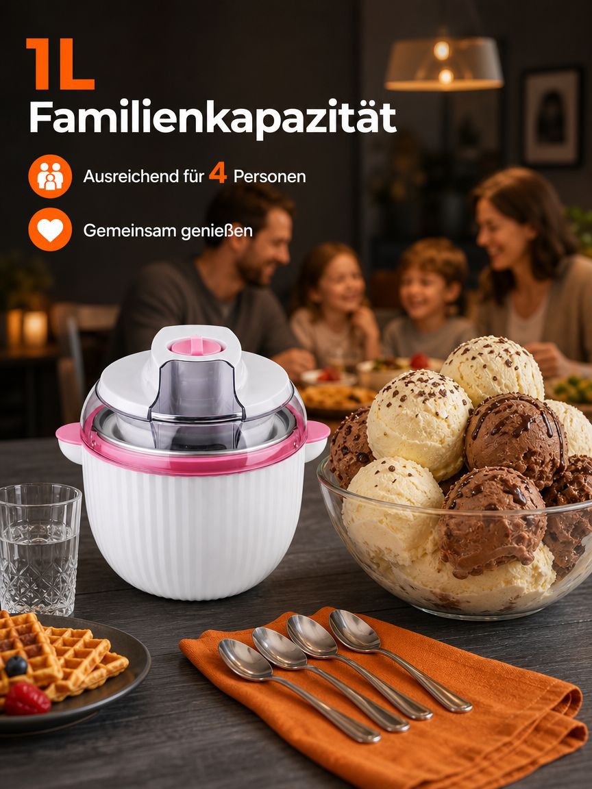 Hausgemachtes Eis in verschiedenen Geschmacksrichtungen aus der Eismaschine