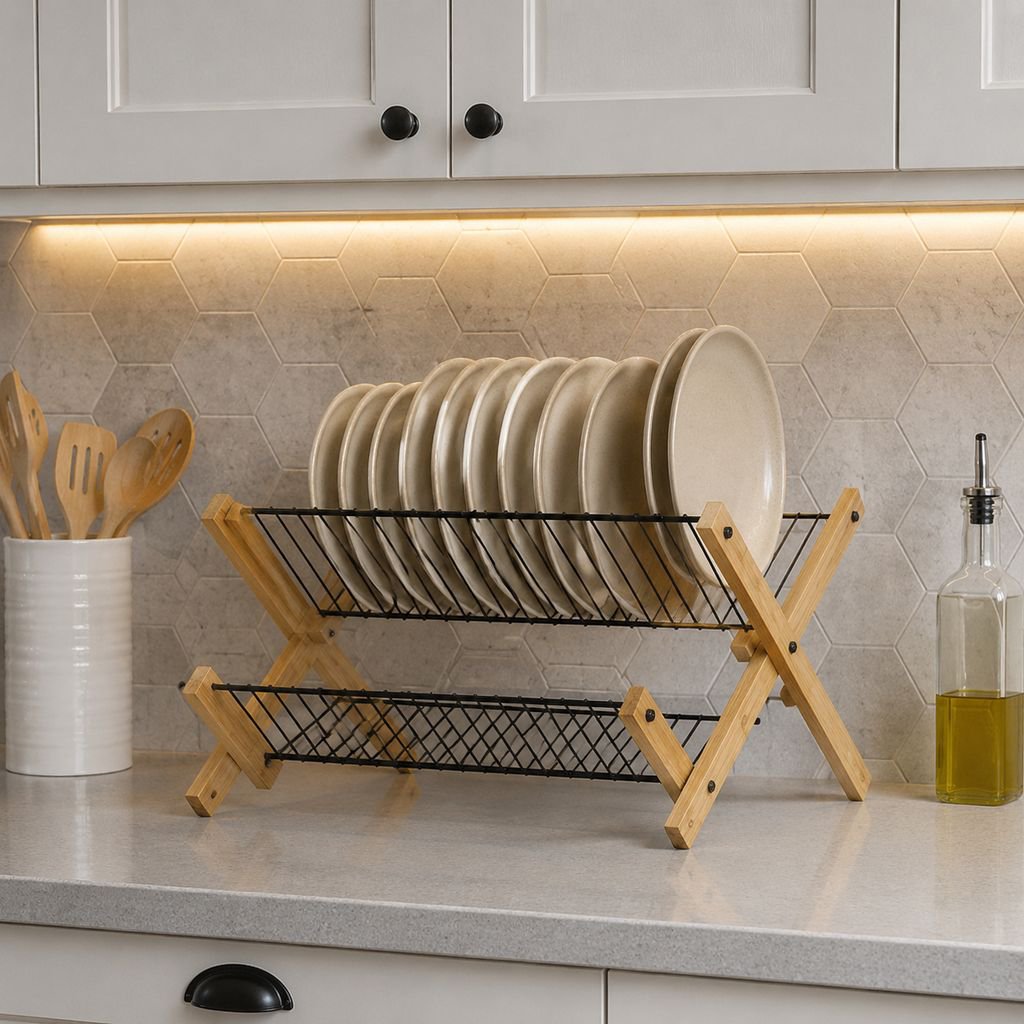 Multifunctional Bamboo Dish Rack for Kitchen Countertop