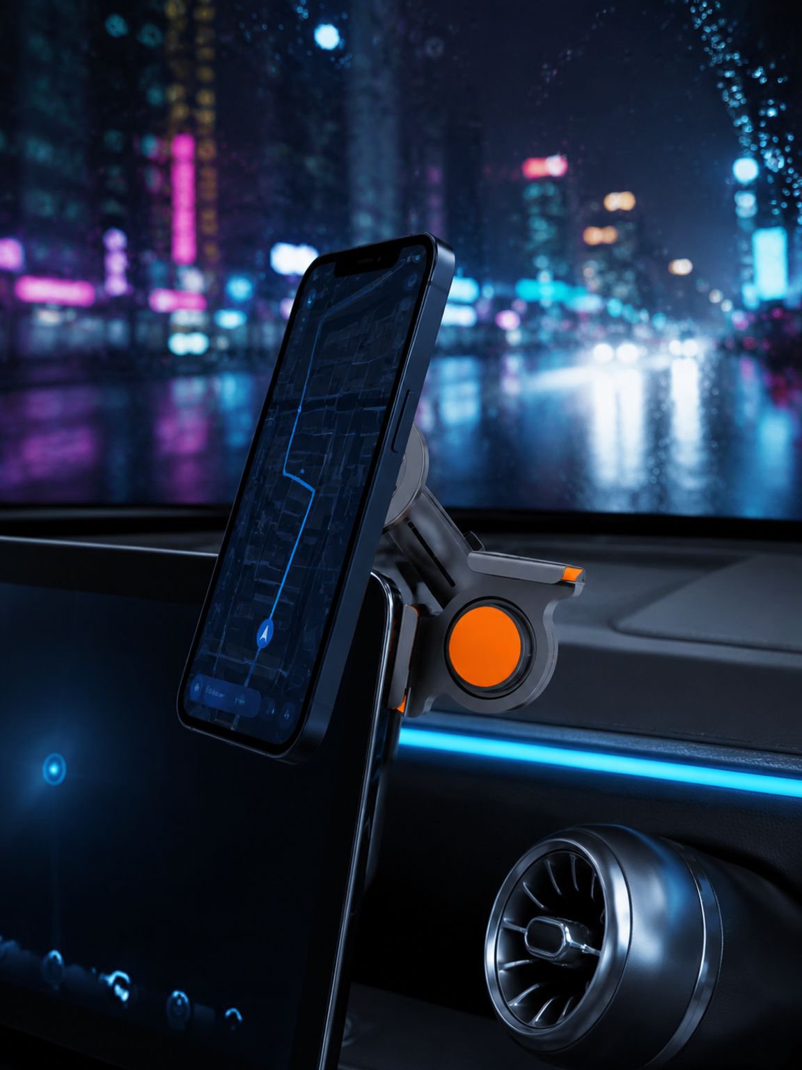 New design magnetic car phone holder in use
