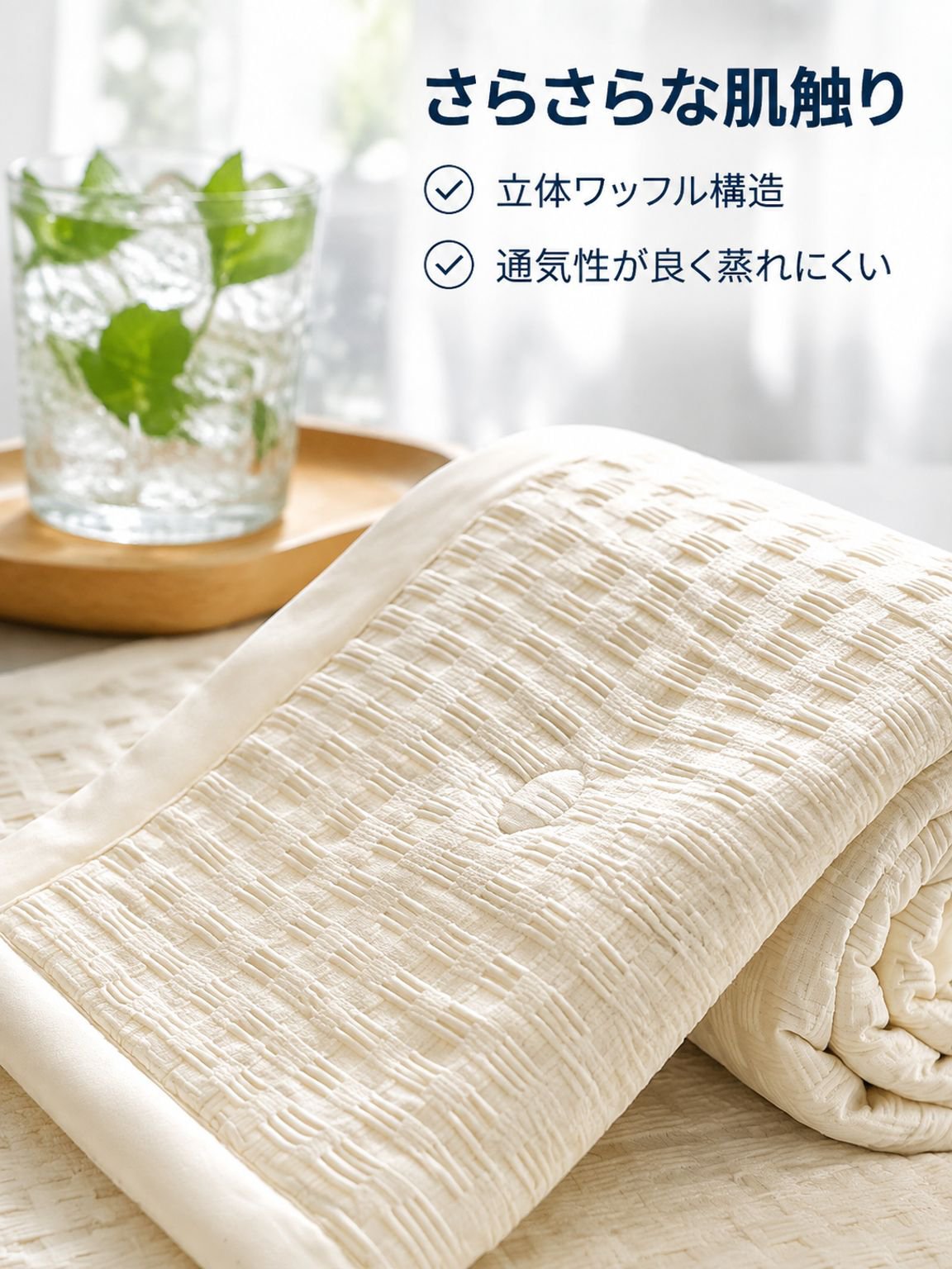 ワッフル織りウォッシュドコットン夏用掛け布団
