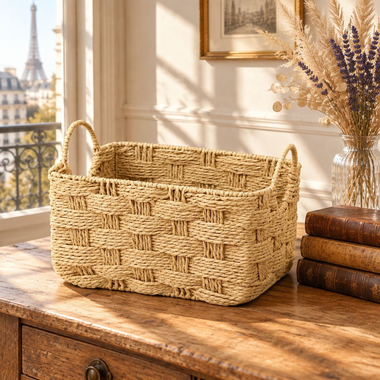 Corbeille de rangement tressée à la main pour le bureau