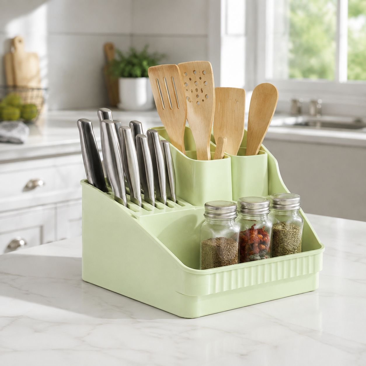 Kitchen Seasoning Storage Rack Plastic Knife & Pot Organizer
