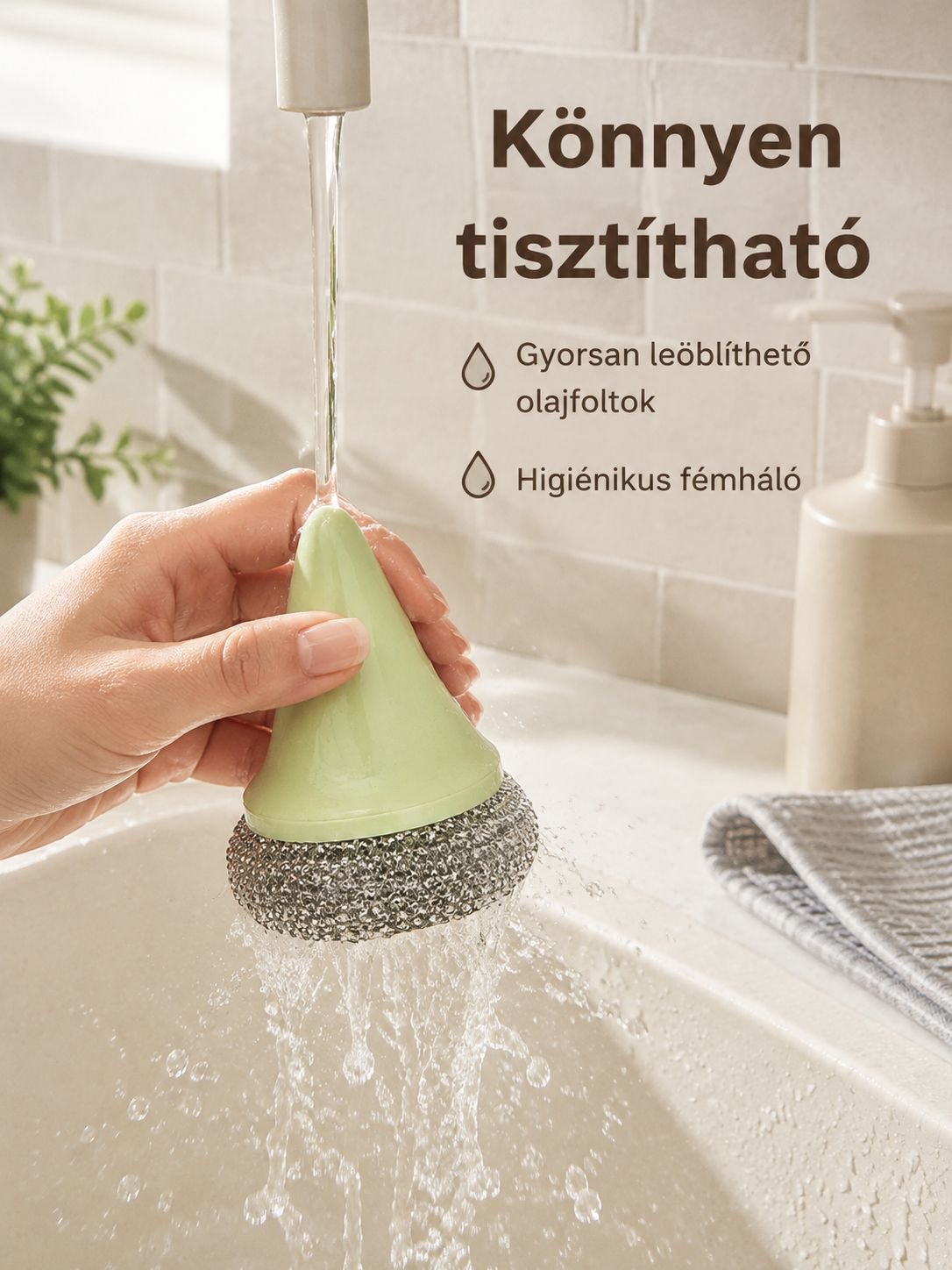 Konyhai tisztító kefe mosogató mellett