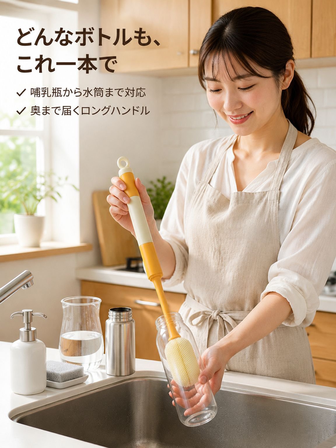 6in1ロングハンドル哺乳瓶ブラシ・水筒・魔法瓶用多機能クリーニングブラシ